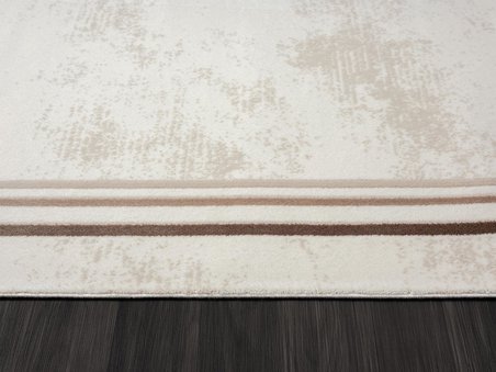 Dark Dk007a Beyaz Halı Bej Detaylı Kahverengi Kenar Çerçeveli Akrilik Tozuaz Modern Salon Halısı