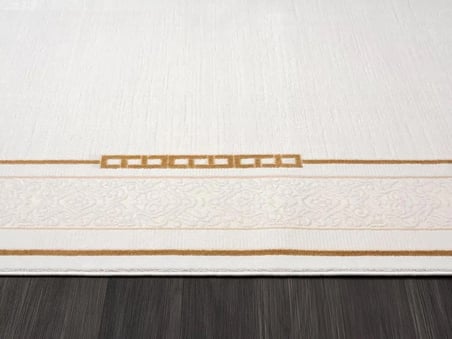 Elit El006s Krem Halı Gold Detaylı Kenar Çerçeveli Ince Yumuşak Akrilik Tozuaz Modern Salon Halısı