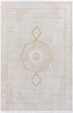 Elit El004s Krem Halı Gold Detaylı Göbekli Kenar Çerçeveli Ince Yumuşak Akrilik Tozuaz Modern Salon