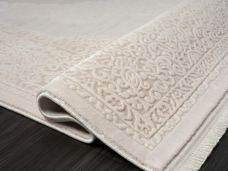 Truva 8342 Krem Halı Bej Detaylı Kalın Akrilik Tozuaz Modern Klasik Salon Halısı Koridor