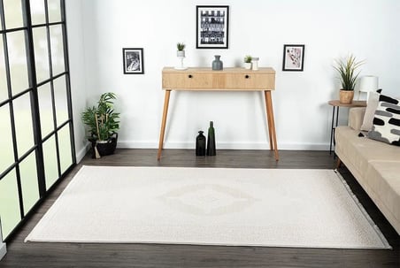 Truva 8342 Krem Halı Bej Detaylı Kalın Akrilik Tozuaz Modern Klasik Salon Halısı Koridor