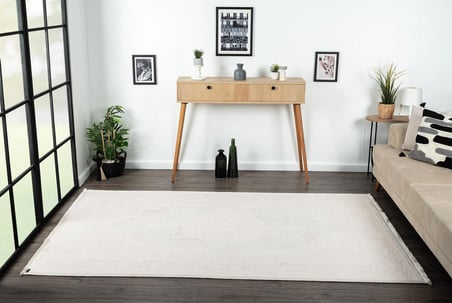 Truva Tv001a Krem Halı Kenar Çerçeveli Göbekli Kalın Akrilik Tozuaz Modern Klasik Salon Halısı