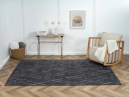 Lenda Ld006a Antrasit Kilim Gri Detaylı Ince Antialerjik Kaymaz Taban Makinada Yıkanabilir Halı