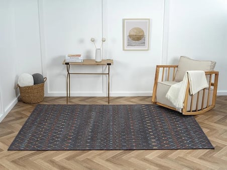 Lenda Ld003a Antrasit Kilim Renkli Detaylı Ince Antialerjik Kaymaz Taban Makinada Yıkanabilir Salon
