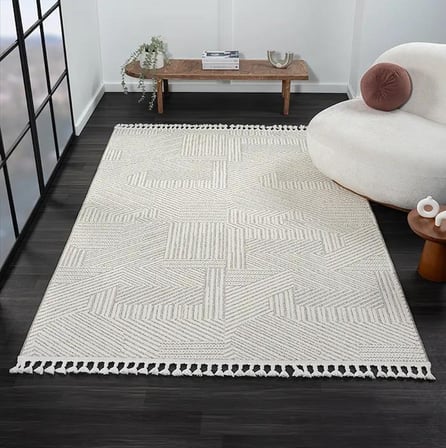 Wool Wl008a Bej Halı Sisal Bukle Dekoratif Kabartmalı Halı Tozsuz Antialerjik Salon Halısı Koridor