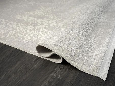 Elegance Eg014a Beyaz Halı Sedef Geometrik Detaylı Modern Viskon Doğal Iplik Bambu Halı Tozu Az