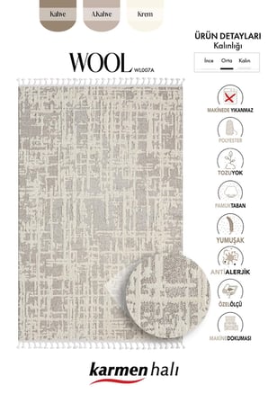 Wool Wl007a Bej Halı Sisal Bukle Dekoratif Kabartmalı Halı Tozsuz Antialerjik Salon Halısı Koridor