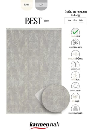 Best 111 Gri Halı Spor Desen Ince Parlak Makinada Yıkanabilir Antialerjik Modern Salon Halısı