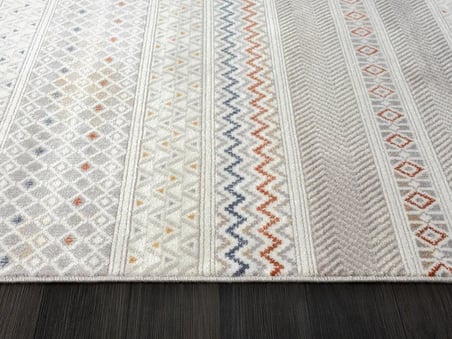 Lotus 8571 Gri Halı Renkli Kilim Desenli Modern İnce Akrilik Tozuaz Salon Oturma Odası Halısı