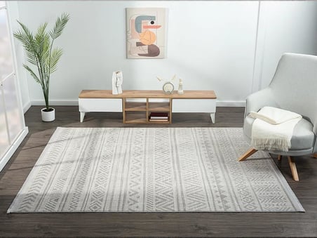 Lotus 8575 Gri Halı iskandinav Desenli Modern İnce Akrilik Tozuaz Salon Halısı Yatak Odası Koridor