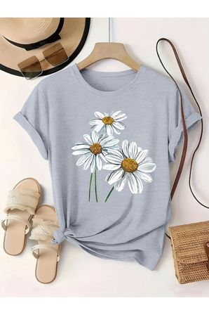 Unisex Papatya Minimal Baskılı Tasarım Tshirt