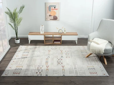 Lotus 8573 Gri Halı Renkli iskandinav Desenli Modern İnce Akrilik Tozuaz Salon Yatak Odası Halısı