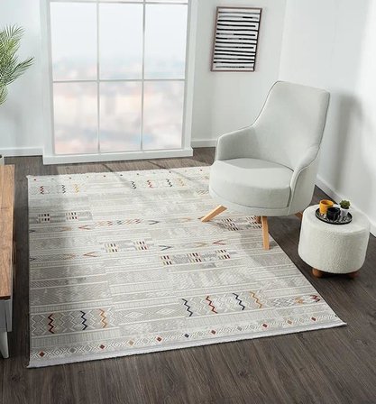 Lotus 8573 Gri Halı Renkli iskandinav Desenli Modern İnce Akrilik Tozuaz Salon Yatak Odası Halısı