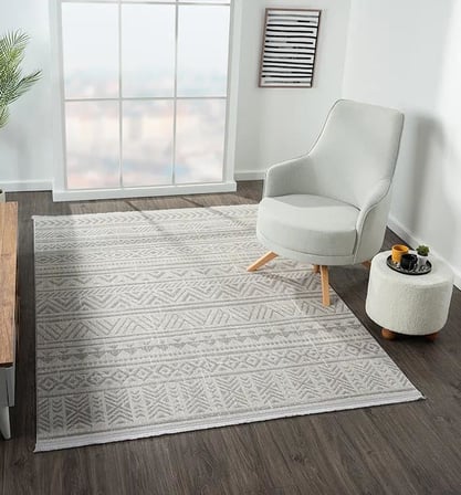 Lotus 8575 Gri Halı iskandinav Desenli Modern İnce Akrilik Tozuaz Salon Halısı Yatak Odası Koridor