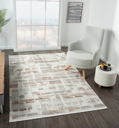Lotus 8576 Gri Halı Renkli Detay Modern Desenli İnce Akrilik Tozuaz Salon Halısı Yatak Odası Koridor