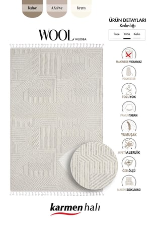Wool Wl008a Bej Halı Sisal Bukle Dekoratif Kabartmalı Halı Tozsuz Antialerjik Salon Halısı Koridor