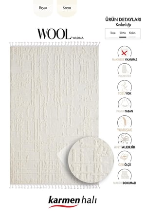 Wool Wl004a Bej Halı Sisal Bukle Dekoratif Kabartmalı Halı Tozsuz Antialerjik Salon Halısı Koridor