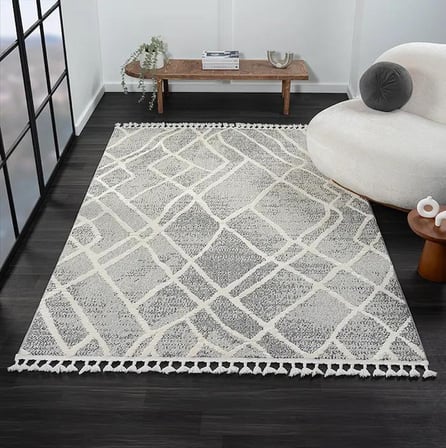 Wool Wl003a Gri Halı Antrasit Detaylı Sisal Bukle Dekoratif Kabartmalı Halı Tozsuz Antialerjik
