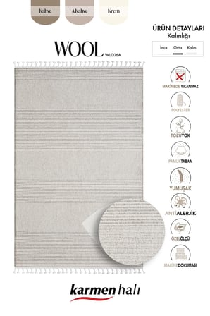 Wool Wl006a Gri Halı Sisal Bukle Dekoratif Tozsuz Antialerjik Salon Halısı Yatak Odası Koridor