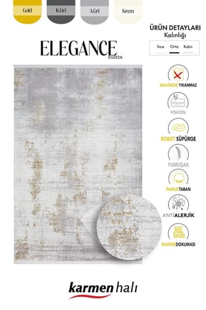 Elegance Eg012a Gri Gold Detaylı Modern Viskon Doğal Iplik Bambu Halı Tozu Az Salon Halısı Koridor