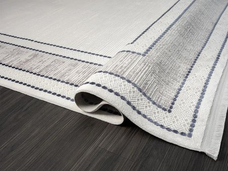 Elegance Eg007a Gri Halı Lacivert Detaylı Modern Viskon Doğal Iplik Bambu Halı Tozu Az Salon Halısı