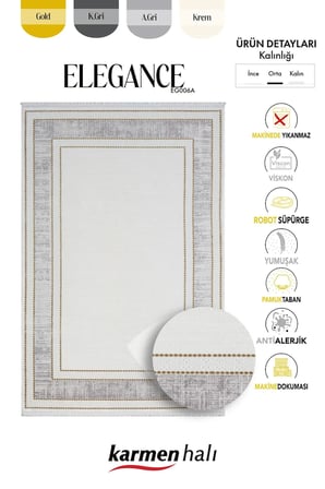 Elegance Eg006a Gri Halı Gold Detaylı Viskon Doğal Iplik Bambu Halı Tozu Az Salon Halısı Yatak Odası
