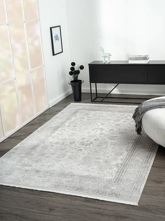 Elegance Eg004a Gri Halı Antrasit Modern Klasik Desenli Viskon Doğal Iplik Bambu Halı Tozu Az Salon