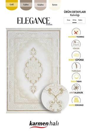 Elegance Eg001a Beyaz Halı Gold Sedef Detaylı Göbekli Modern Viskon Doğal Iplik Bambu Halı Tozu Az
