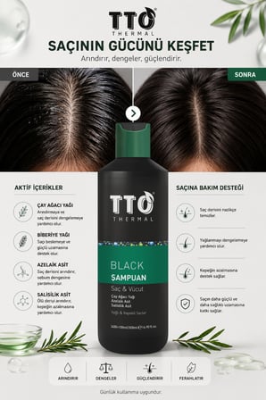 Tto Saç Ve Vücut Şampuanı 500 ml Black ( Çay Ağacı Yağı / Tea Tree Oıl)