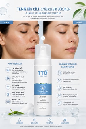 TTO Thermal Yüz Temizleme Köpüğü 200 ml – Çay Ağacı Yağlı Arındırıcı Cilt Temizleyici | Demodex’e Eğilimli Ciltler İçin
