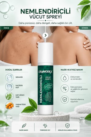 Dermodex Nemlendirici ve Akneye Eğilimli Ciltler İçin Vücut Spreyi 200 ml