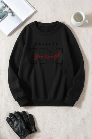 Unisex Inyourself Baskılı Bisiklet Yaka Sweatshirt