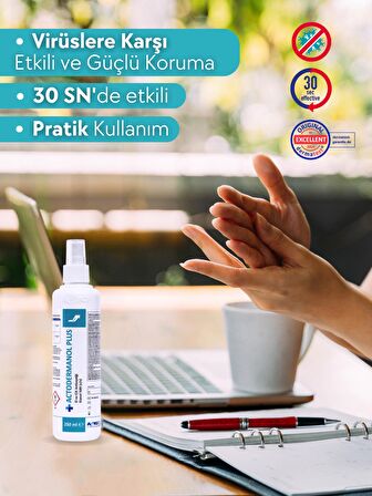 ACTODERMANOL® PLUS 250 ml | El ve Cilt Antiseptiği %89 (v/v) Etanol