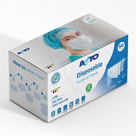 ACTO® SURGICAL MASK | Koruyucu Maske Meltblown Kumaş, Filtreli, Burun Klipsli, 3 Katlı, Beyaz