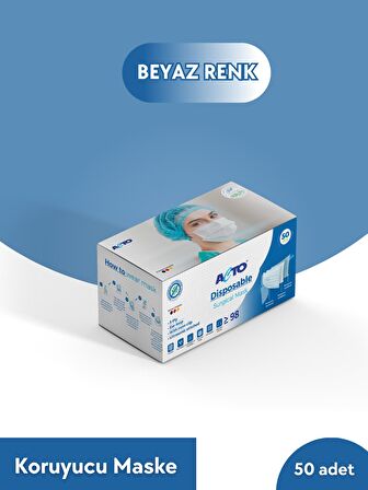 ACTO® SURGICAL MASK | Koruyucu Maske Meltblown Kumaş, Filtreli, Burun Klipsli, 3 Katlı, Beyaz