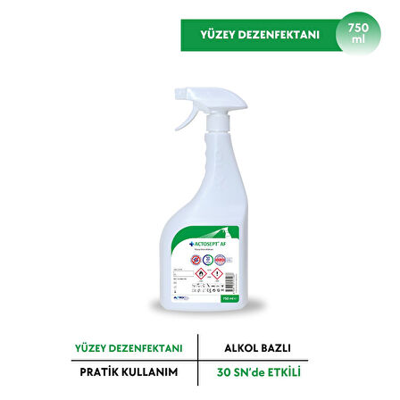 ACTOSEPT® AF 750 ml Alkollü Hızlı Yüzey Dezenfektanı 30 Saniyede Etki