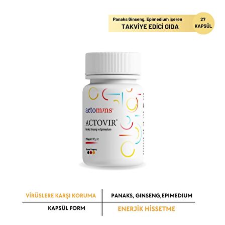 ACTOVIR® Panaks Ginseng ve Epimedium Ekstresi İçeren Takviye Edici Gıda 19,9 Gr x 27 Kapsül