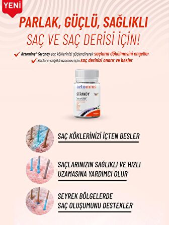 ACTOMINS® STRANDY | PARLAK, GÜÇLÜ, SAĞLIKLI SAÇ VE SAÇ DERİSİ İÇİN TAKVİYE EDİCİ GIDA