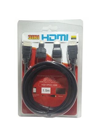 electroon 3in1 HDMI+Micro HDMI+Mini HDMI Kablo Set 1.5 Metre