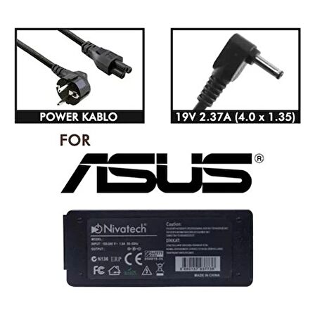 Nivatech BC968 ASUS 19V 2,37A (4,0*1,35mm) Adaptör