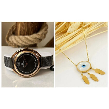 Daniel Klein Hasır Kordon Şık Kadın Kol Saat+İtalyan Çelik Kolye Hediyeli