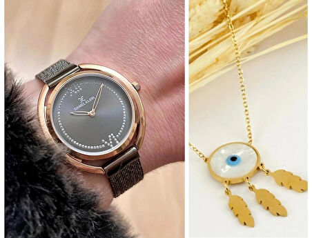 Daniel Klein Hasır Kordon Şık Kadın Kol Saat+İtalyan Çelik Kolye Hediyeli