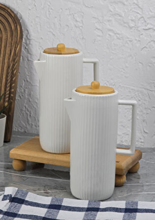 Porselen Yağdanlık Seti - Ahşap Stantlı 2x600 ML