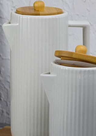 Porselen Yağdanlık Seti - Ahşap Stantlı 2x600 ML