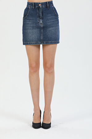 Mini Skirt Günlük Kadın Jean Etek Rigit Normal Bel 5 Cep Denim Etek 