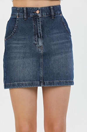 Mini Skirt Günlük Kadın Jean Etek Rigit Normal Bel 5 Cep Denim Etek 