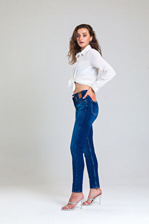 Slim MOM Günlük Kadın Strech Jean Normal Bel Traditional 5 Cep Denim Pantolon 