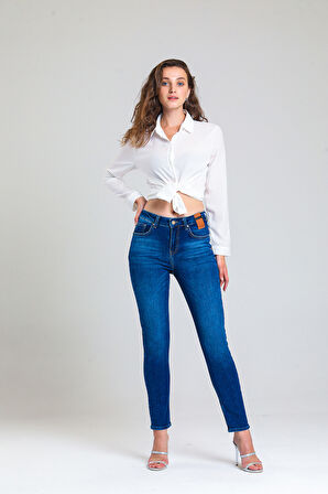 Slim MOM Günlük Kadın Strech Jean Normal Bel Traditional 5 Cep Denim Pantolon 