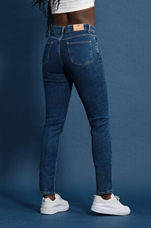 Slim MOM Günlük Kadın Strech Jean Normal Bel Traditional 5 Cep Denim Pantolon 