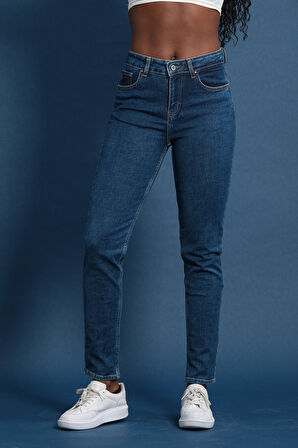 Slim MOM Günlük Kadın Strech Jean Normal Bel Traditional 5 Cep Denim Pantolon 
